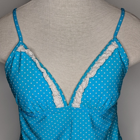 SASSAFRASS SWIMWEAR L Tankini Blue Polka Dot Lace - Picture 3 of 8